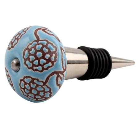 Turquoise Marigold Etched Ceramic Wine Stopper